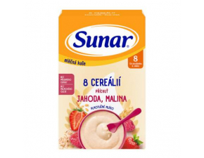 Sunar mliečna kaša s 8 cereáliami jahoda, malina 210 g